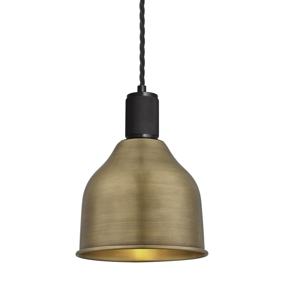 Industville Knurled Cone Pendant Light in Black Brass