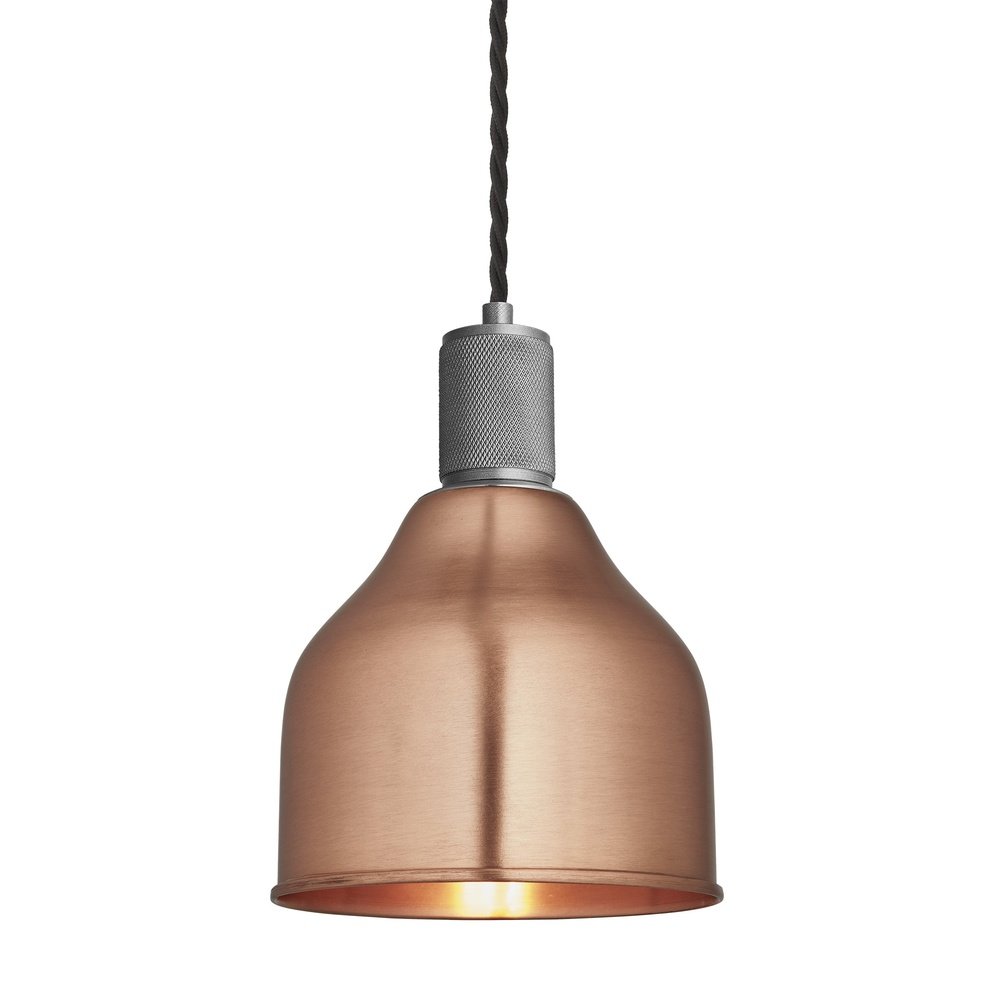 Industville Knurled Cone Pendant Light in Copper with Pewter Holder