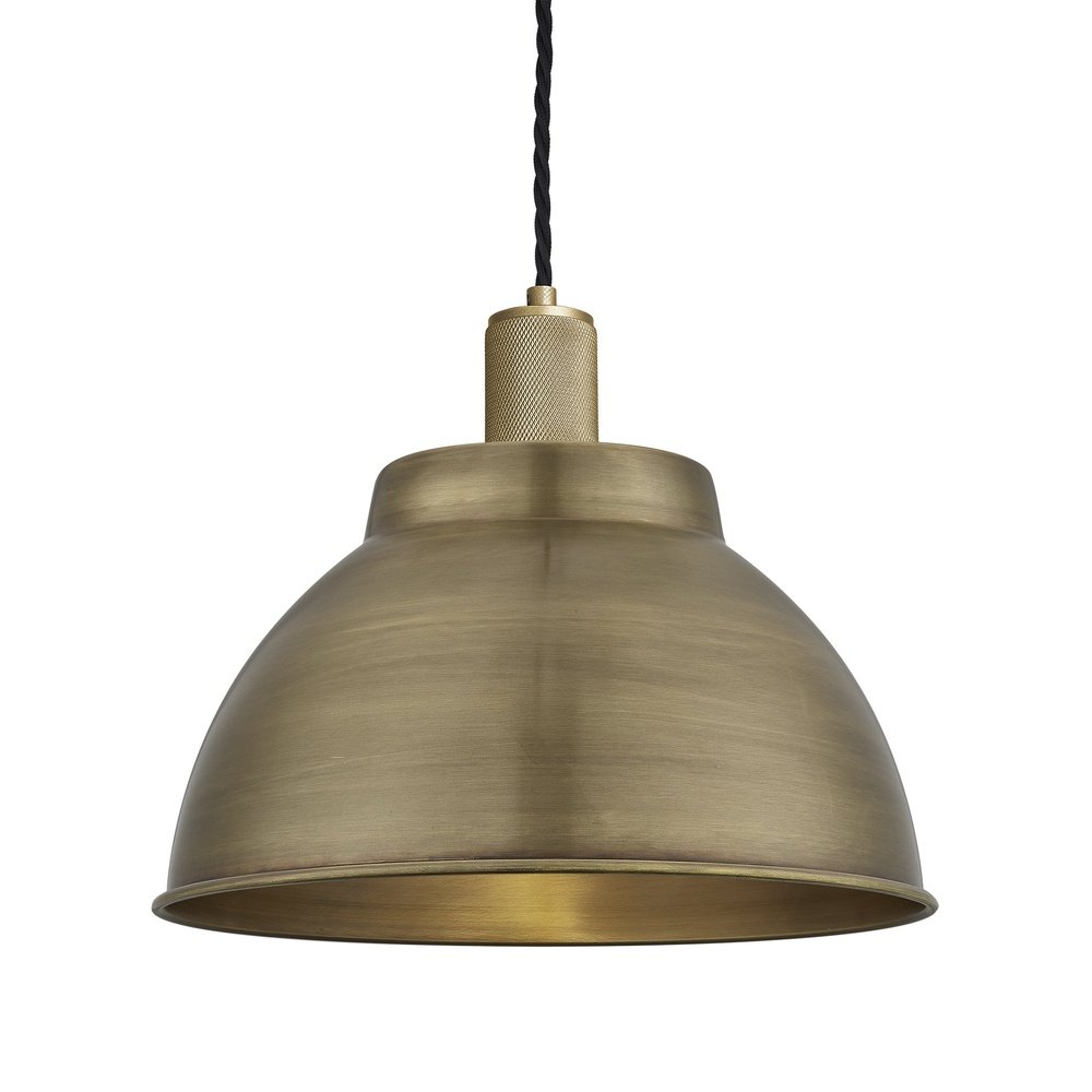Industville Knurled Dome Pendant in Brass with Brass Holder