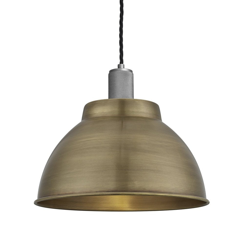 Industville Knurled Dome Pendant Light in Brass with Pewter Holder