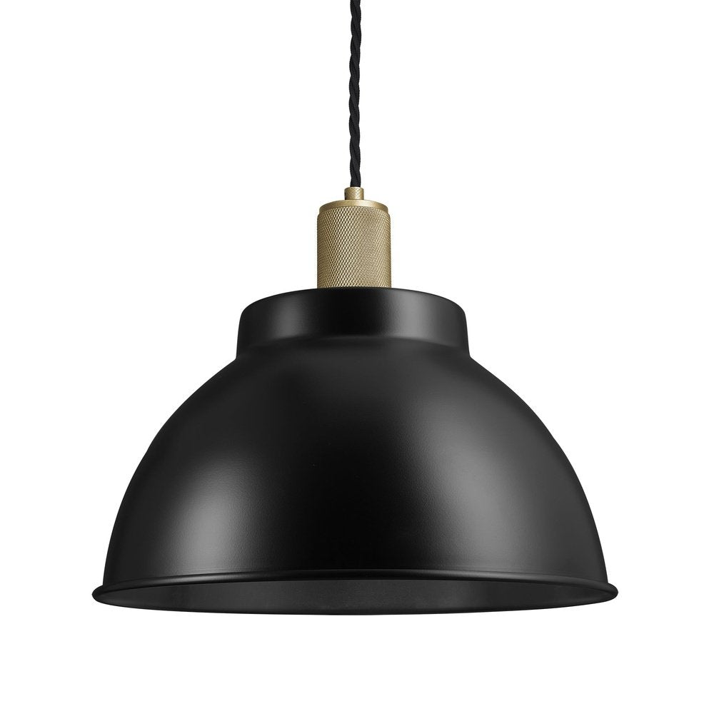 Industville Knurled Dome Pendant Light in Black with Brass Holder