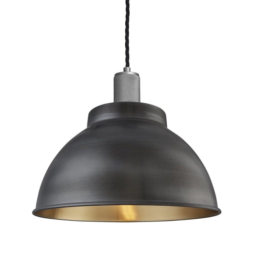 Industville Knurled Dome Pendant Light in Pewter & Brass with Brass Holder