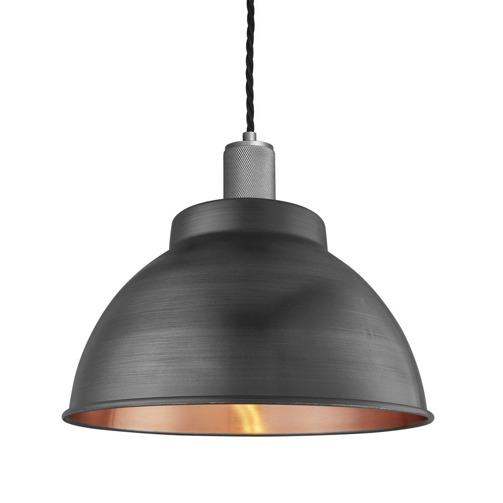 Industville Knurled Dome Pendant Light in Pewter & Copper with Pewter Holder