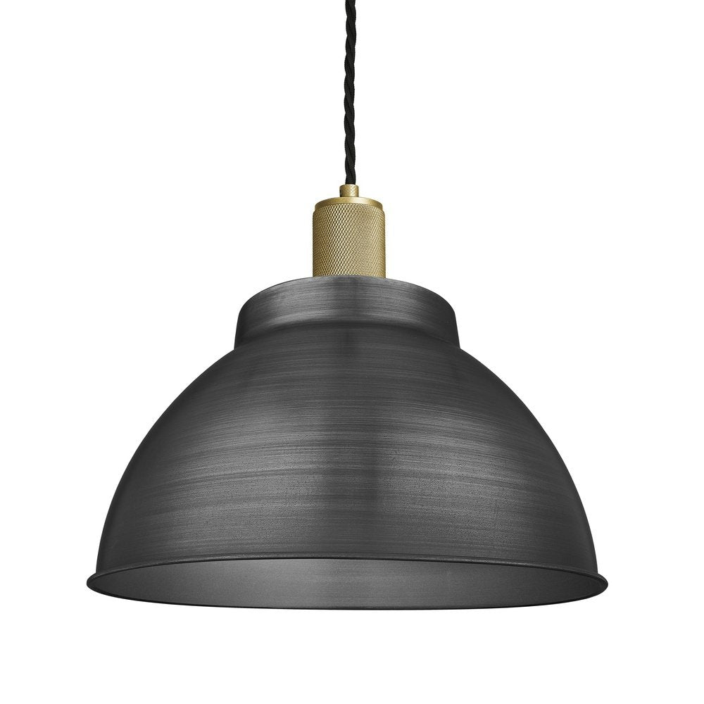 Industville Knurled Dome Pendant Light in Pewter with Brass Holder