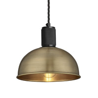 Industville Knurled Dome Pendant Light in Brass with Black Holder