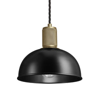 Industville Knurled Dome Pendant Light in Black with Brass Holder