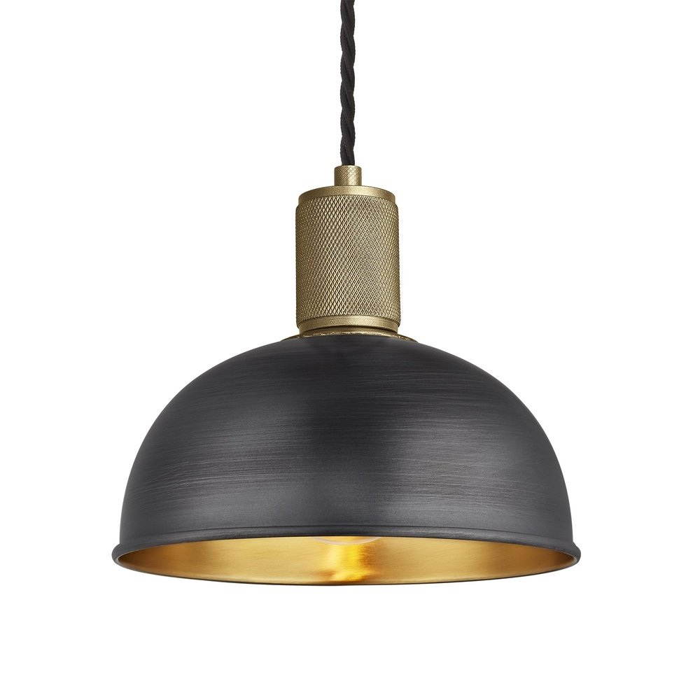 Industville Knurled Dome Pendant Light in Pewter & Brass with Brass Holder