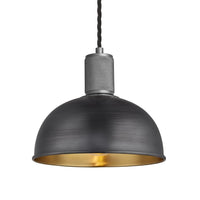 Industville Knurled Dome Pendant Light in Pewter & Brass with Pewter Holder