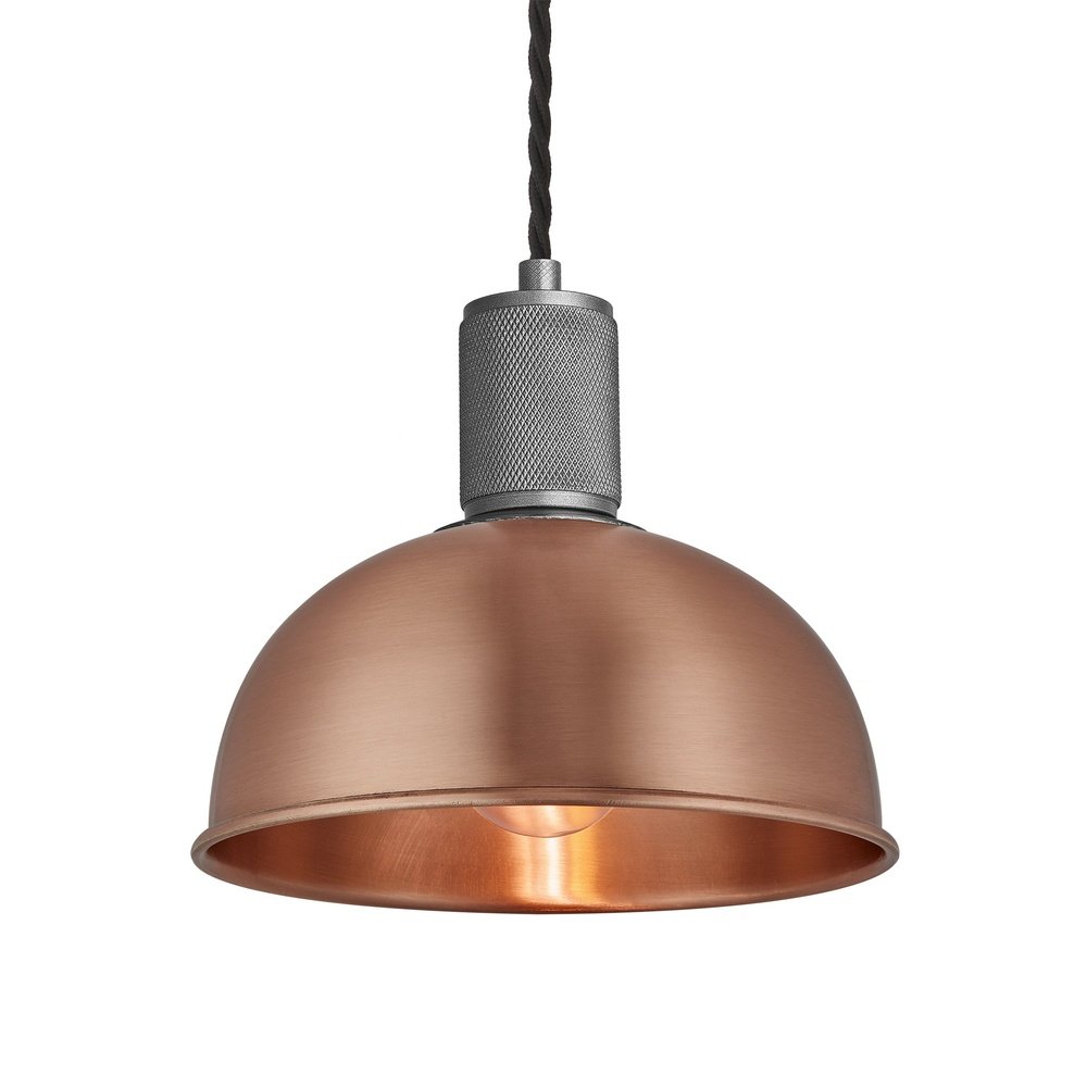 Industville Knurled Dome Pendant Light in Copper with Pewter Holder