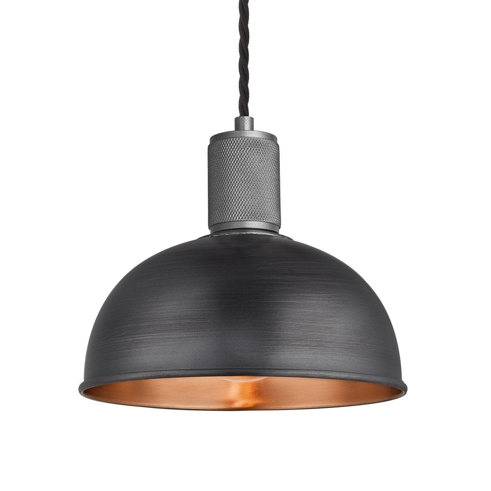 Industville Knurled Dome Pendant Light in Pewter & Copper with Pewter Holder