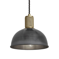 Industville Knurled Dome Pendant Light in Pewter with Brass Holder