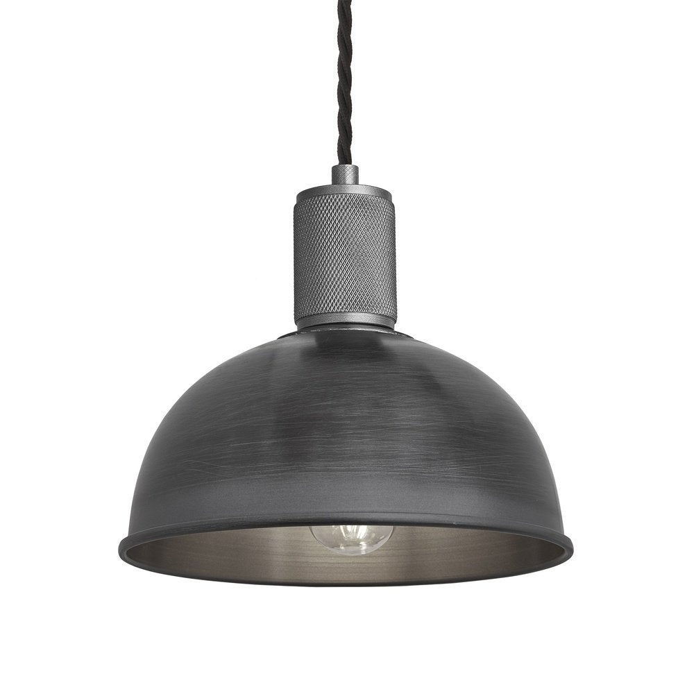 Industville Knurled Dome Pendant Light in Pewter with Pewter Holder