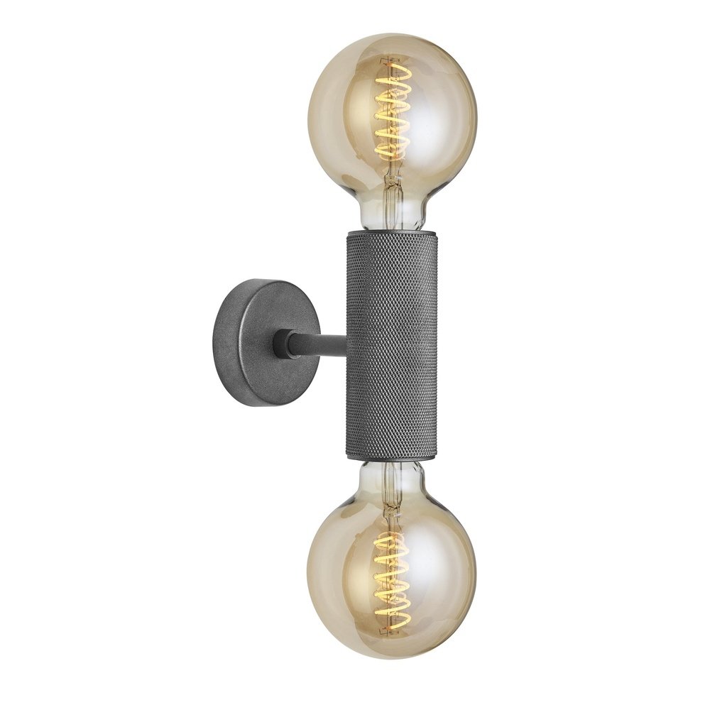 Industville Knurled Edison Double Wall Light in Pewter