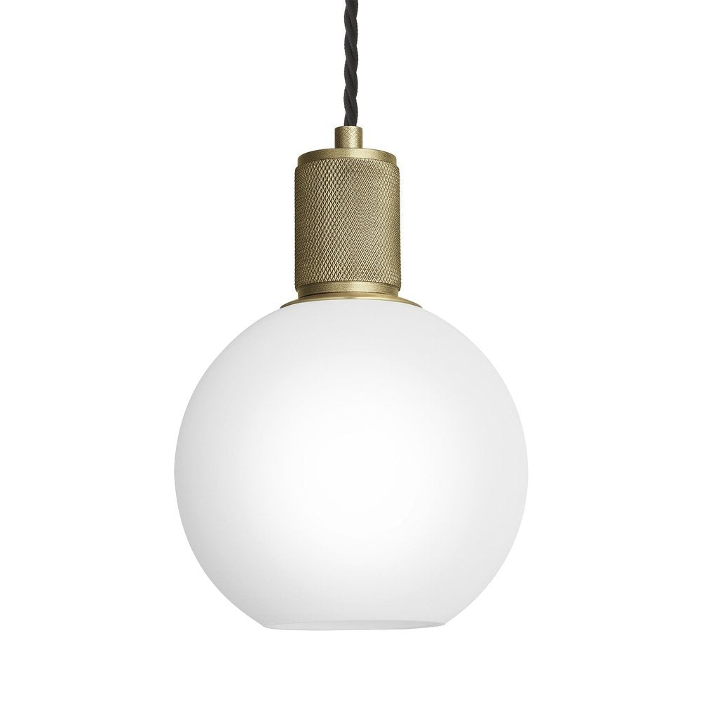 Industville Knurled Opal Glass Globe Pendant Light in White with Brass Holder