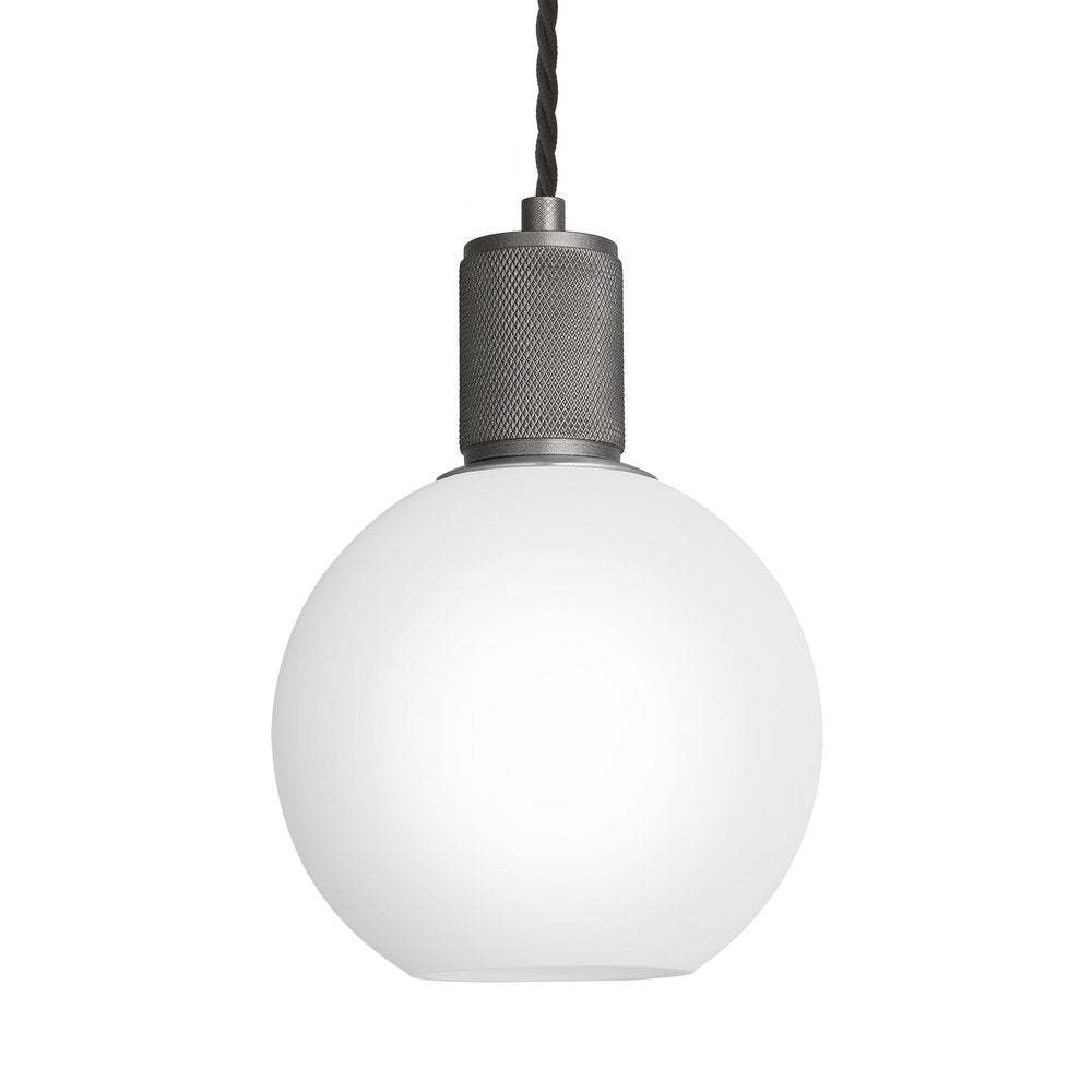 Industville Knurled Opal Glass Globe Pendant Light in White with Pewter Holder