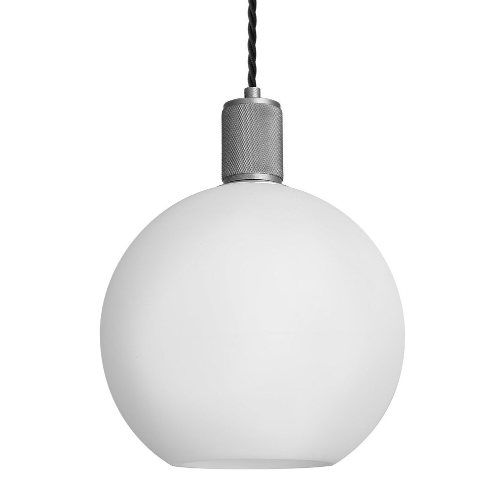 Industville Knurled Opal Glass Globe Pendant Light in White with Pewter Holder