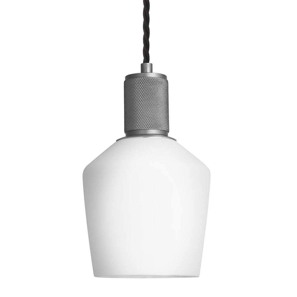 Industville Knurled Opal Glass Schoolhouse Pendant Light in White with Pewter Holder