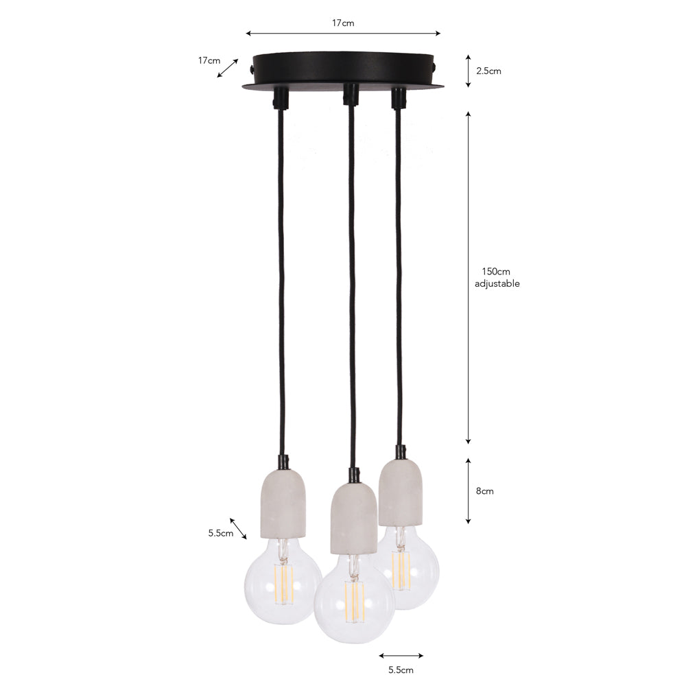 Garden Trading Carnaby 3 Light Concrete Pendant