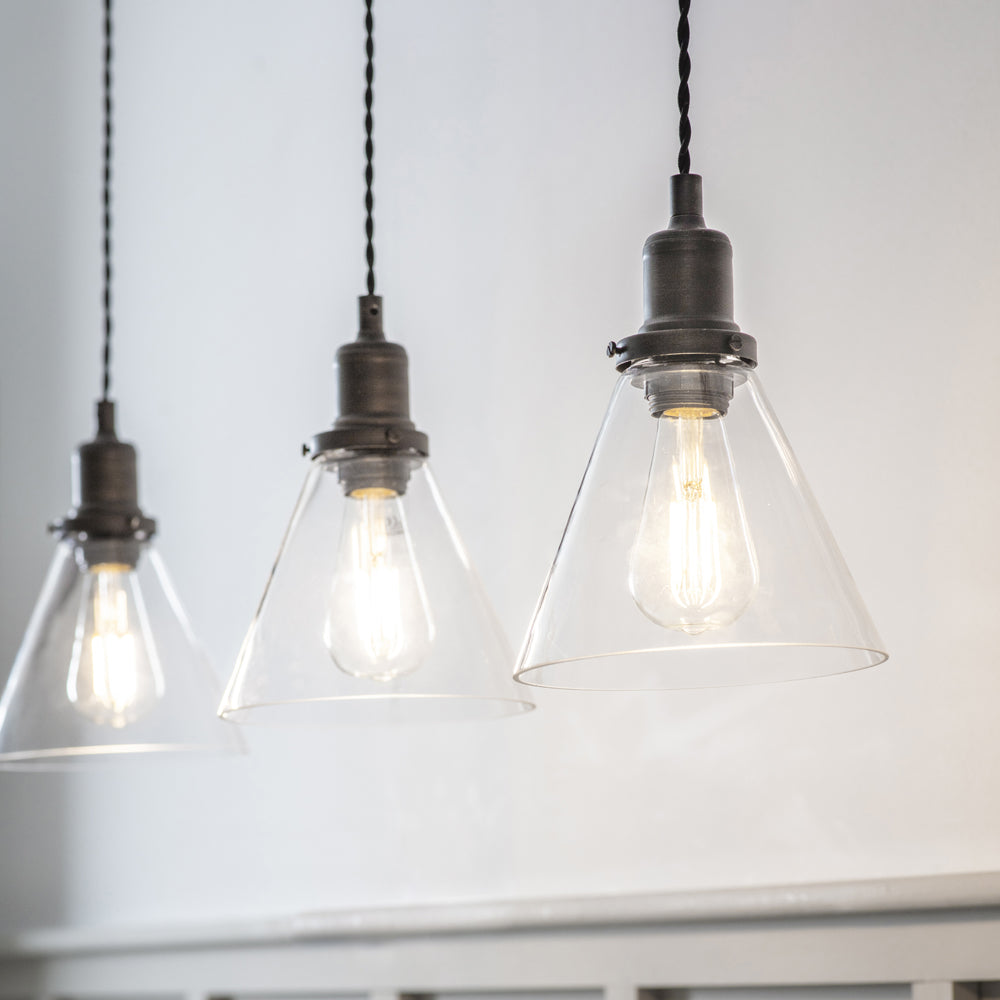 Garden Trading Trio of Hoxton Cone Pendant Light in Antique Bronze