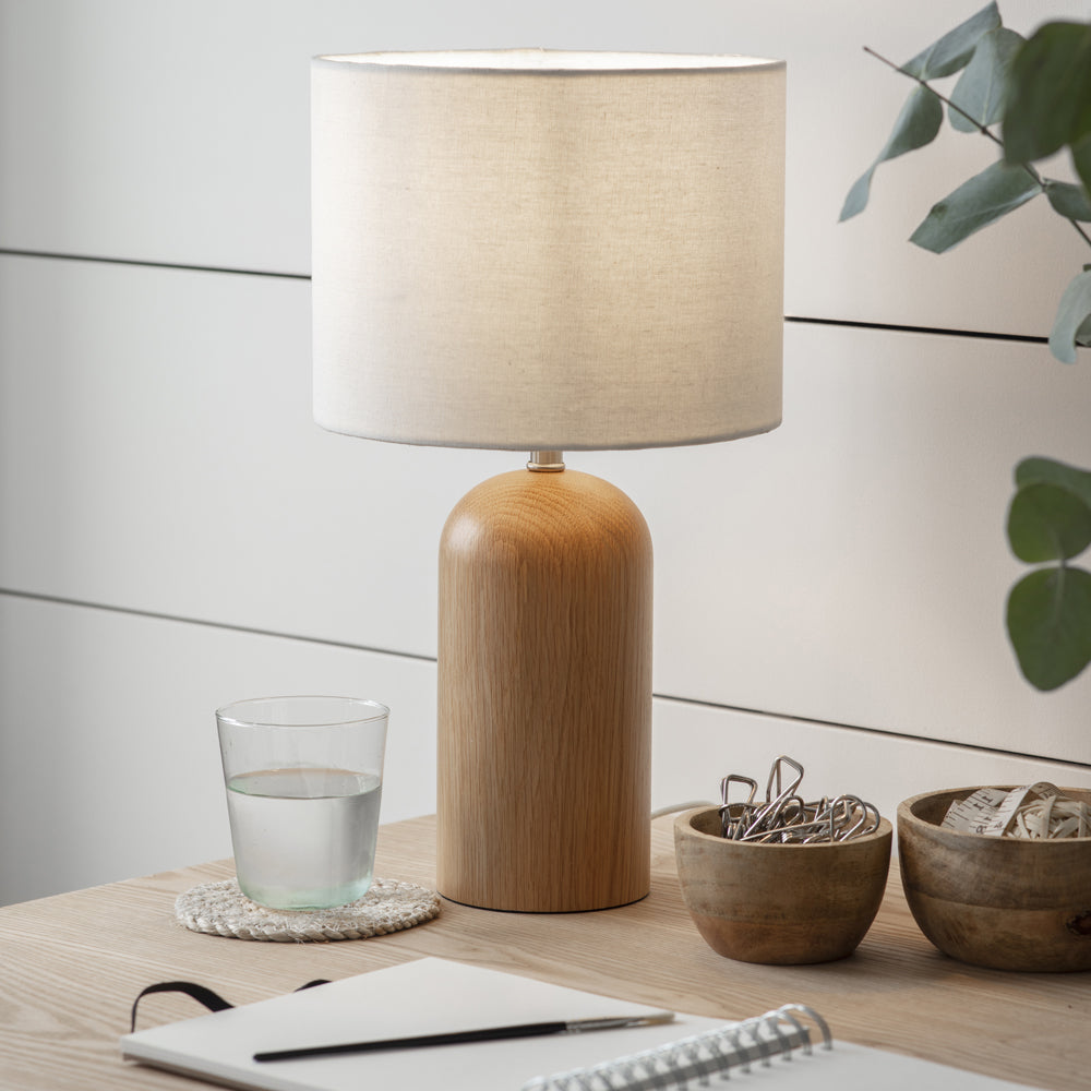 Garden Trading Kingsbury Table Lamp with Shade in White & Oak