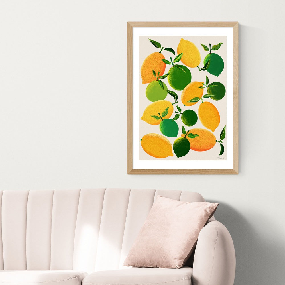 Lemons and Limes by Leanne Simpson - A2 Oak Framed Art Print