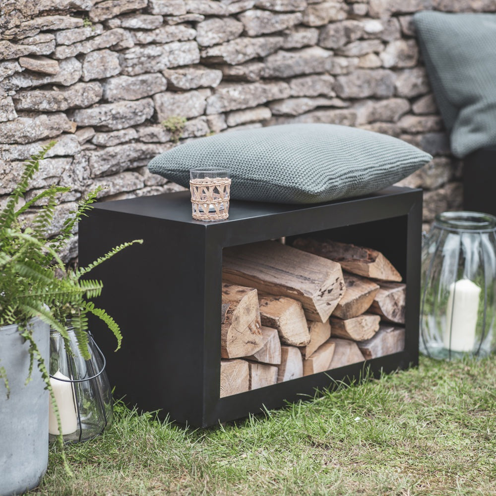 Garden Trading Large Log Holder & Bench in Black & Iron