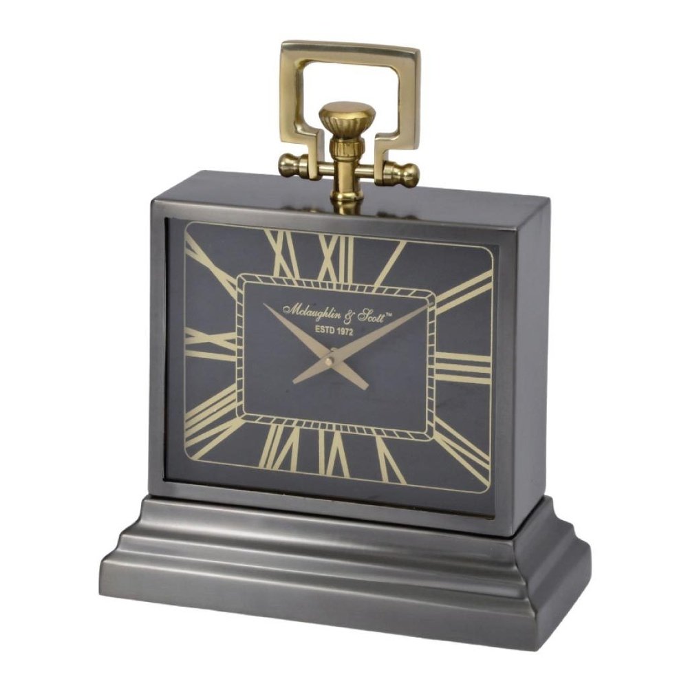 Libra Latham Small Black And Gold Aluminium Rectangular Clock-Libra-Olivia's