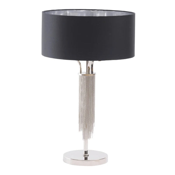 Libra Langan Table Lamp In Nickel With Black Shade E27 60W-Libra-Olivia's