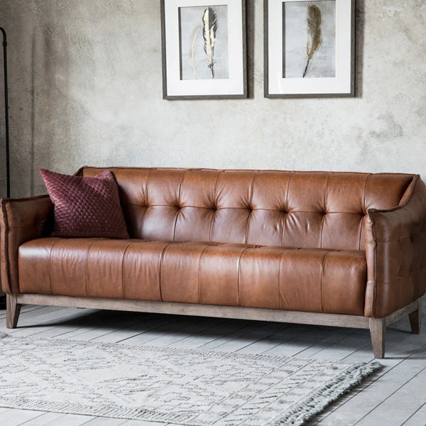 Hudson Living Ecclestone 3 Seater Sofa in Tan Leather-GalleryDirect-Olivia's