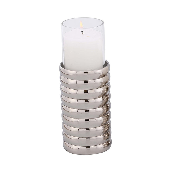 Large Pillar Candle Holder - Ribbed Nickel Plated LiangAndEimil 1