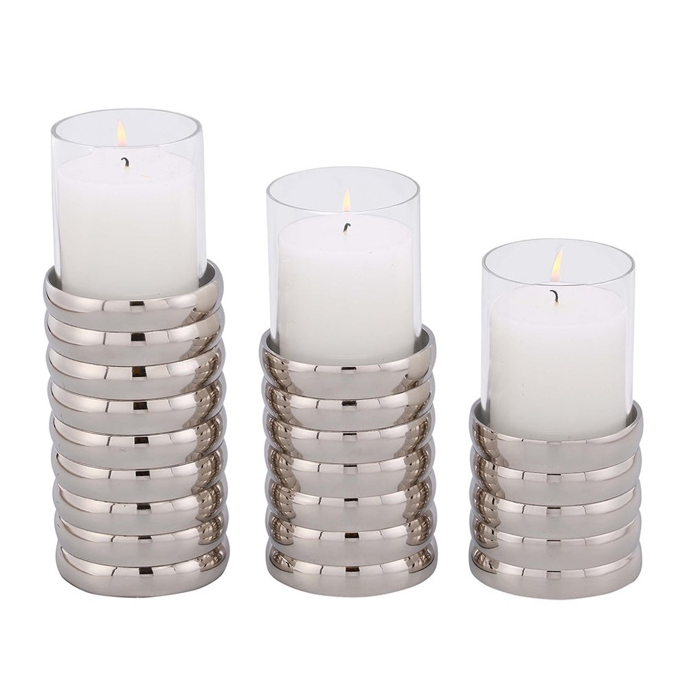 Large Pillar Candle Holder - Ribbed Nickel Plated LiangAndEimil 2