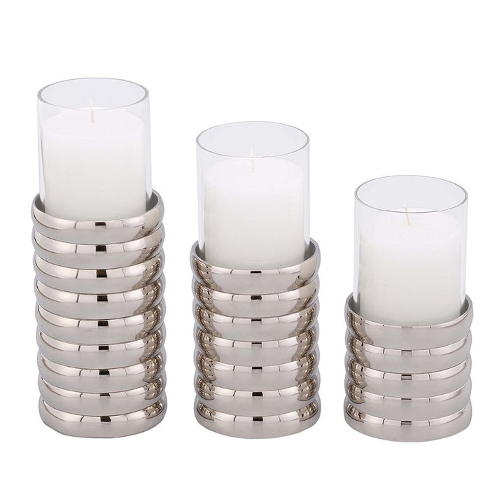 Large Pillar Candle Holder - Ribbed Nickel Plated LiangAndEimil 3