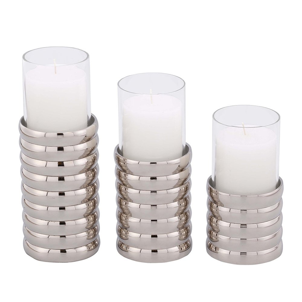  LiangAndEimil-Liang & Eimil Pillar Holder Ribbed Nickel Plated Small-Silver 01 