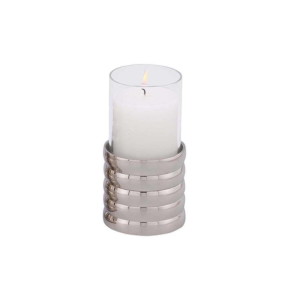  LiangAndEimil-Liang & Eimil Pillar Holder Ribbed Nickel Plated Small-Silver 65 