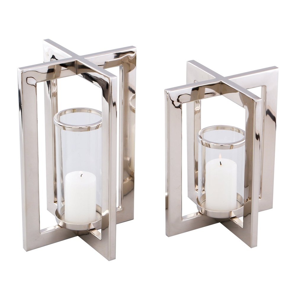  LiangAndEimil-Liang & Eimil Set of 2 Crossfield Hurricanes Candle Holders-Silver 13 