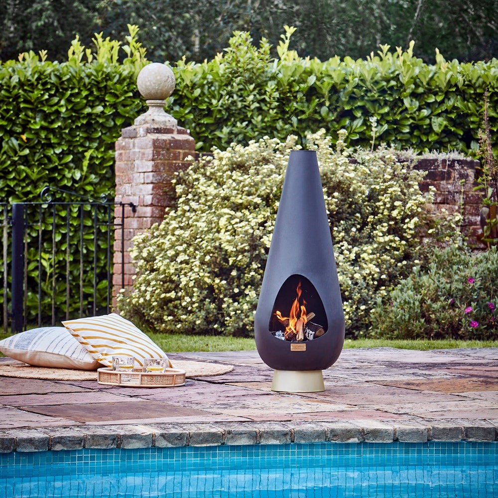 Outdoor Leo Fireplace - Matt Black & Antique Gold Ivyline 2