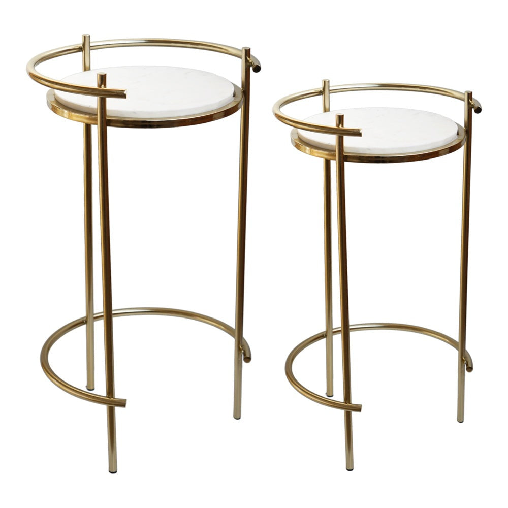 Ivyline Opulence Set of 2 Nested Side Tables in Marble & Gold