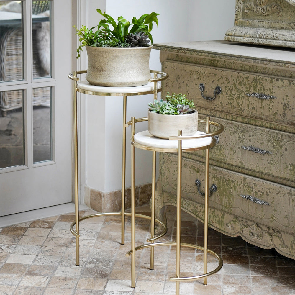 Ivyline Opulence Set of 2 Nested Side Tables in Marble & Gold