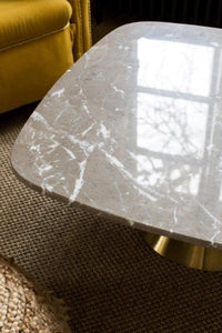 Gillmore Oscar White Marble Top & Brass Base Square Coffee Table