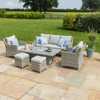 Maze Oxford Outdoor Sofa Dining Set with Ice Bucket and Rising Table in Light Grey