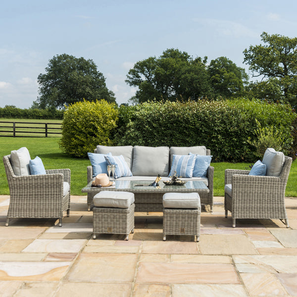 Maze Oxford Outdoor Sofa Dining Set with Ice Bucket and Rising Table in Light Grey