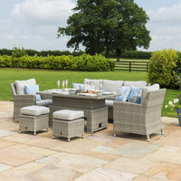 Maze Oxford Outdoor Sofa Dining Set with Ice Bucket and Rising Table in Light Grey