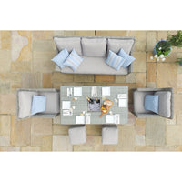 Maze Oxford Outdoor Sofa Dining Set with Ice Bucket and Rising Table in Light Grey