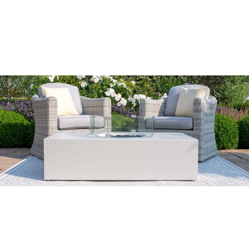 Maze Wide Fire Pit Coffee Table in Pebble White