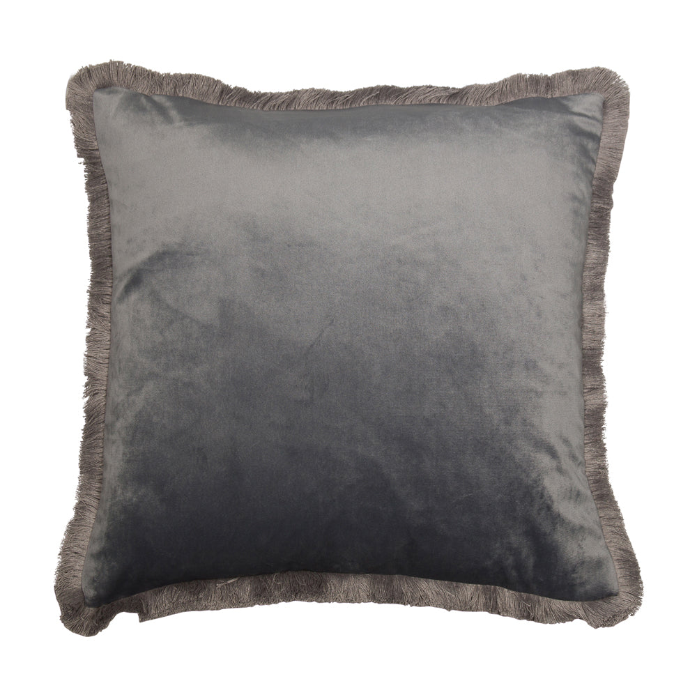 Malini Meghan Cushion in Grey with Fringe Detailing