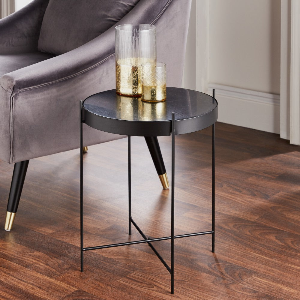 Native Home Marble Side Table in Black
