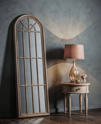 Gallery Interiors Curtis Arched Window Pane Mirror - Antique White