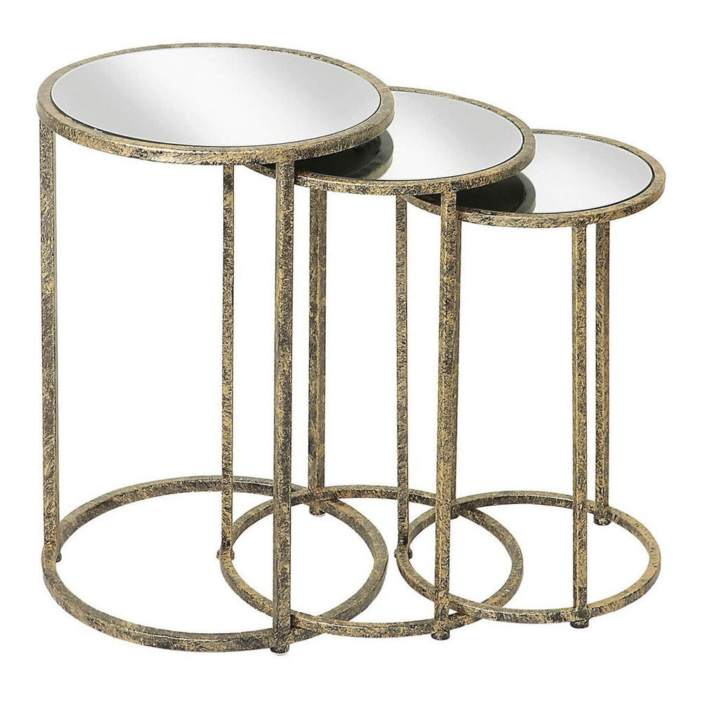  MindyBrown-Mindy Brownes Set of 3 Mirror Top Nest of Tables in Antique Gold-Gold 845 