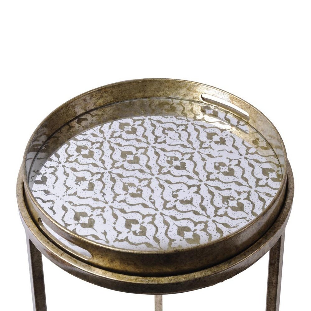 Libra Interiors Set of 2 Vienna Diamond Side Tables Antique Gold