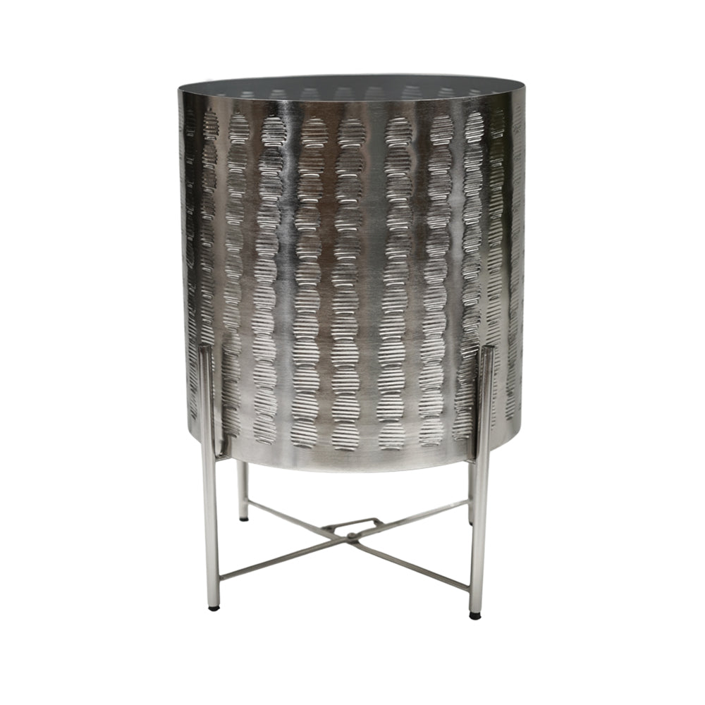 Zendaya Silver Embossed Metal Planter with Stand Ivyline 1